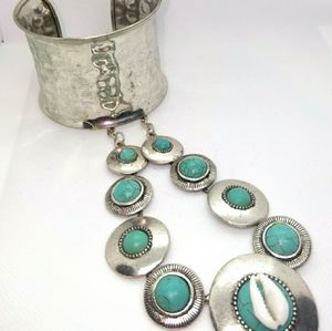 Turquoise and Silver Necklace Set